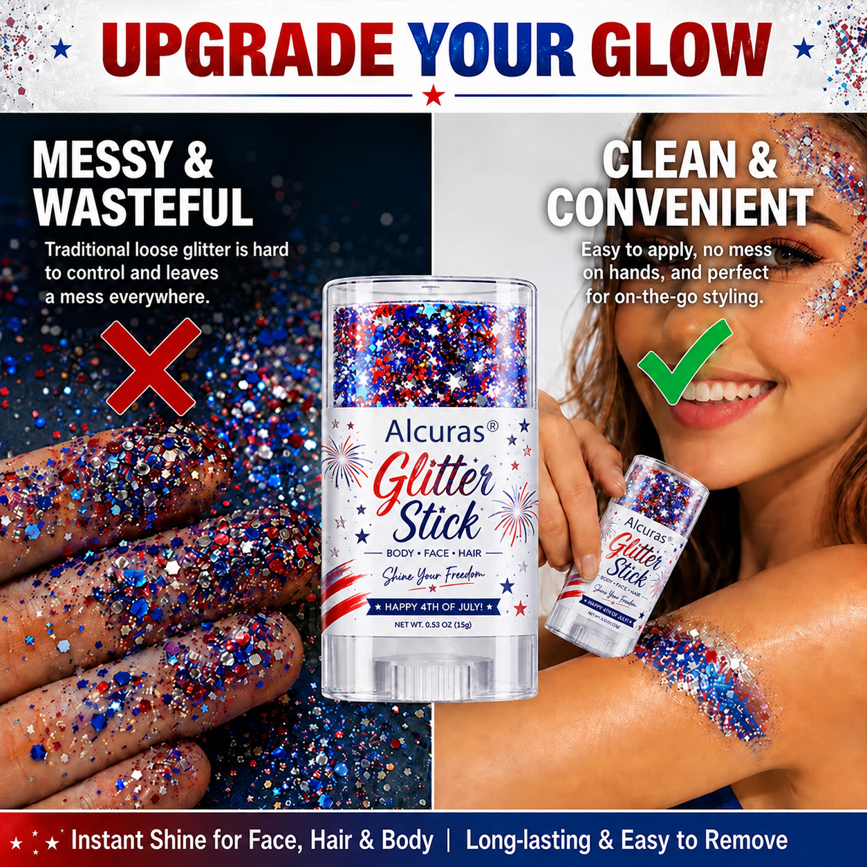Raptuose 3-in-1 Patriotic Glow😍✨Red, White & Blue Glitter Body Stick