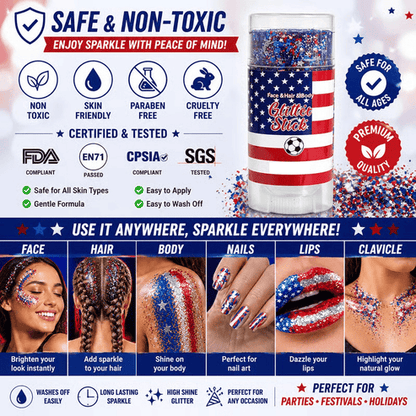 🔥Last Day 70% OFF🦅4th of July Glitter Stick✨🔔Red, White & Blue Body & Hair Sparkle