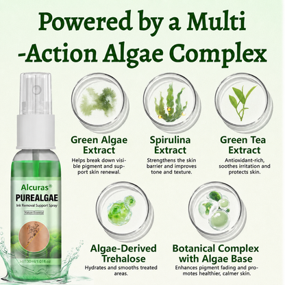 Alcuras® PureAlgae Ink Removal Support Spray 🌿 — Say Goodbye to Old Tattoo Pigment 💚, Fade Stubborn Ink ✨, Repair & Smooth Treated Skin 💧, Non-Laser ✅, Try It Now! 🔥