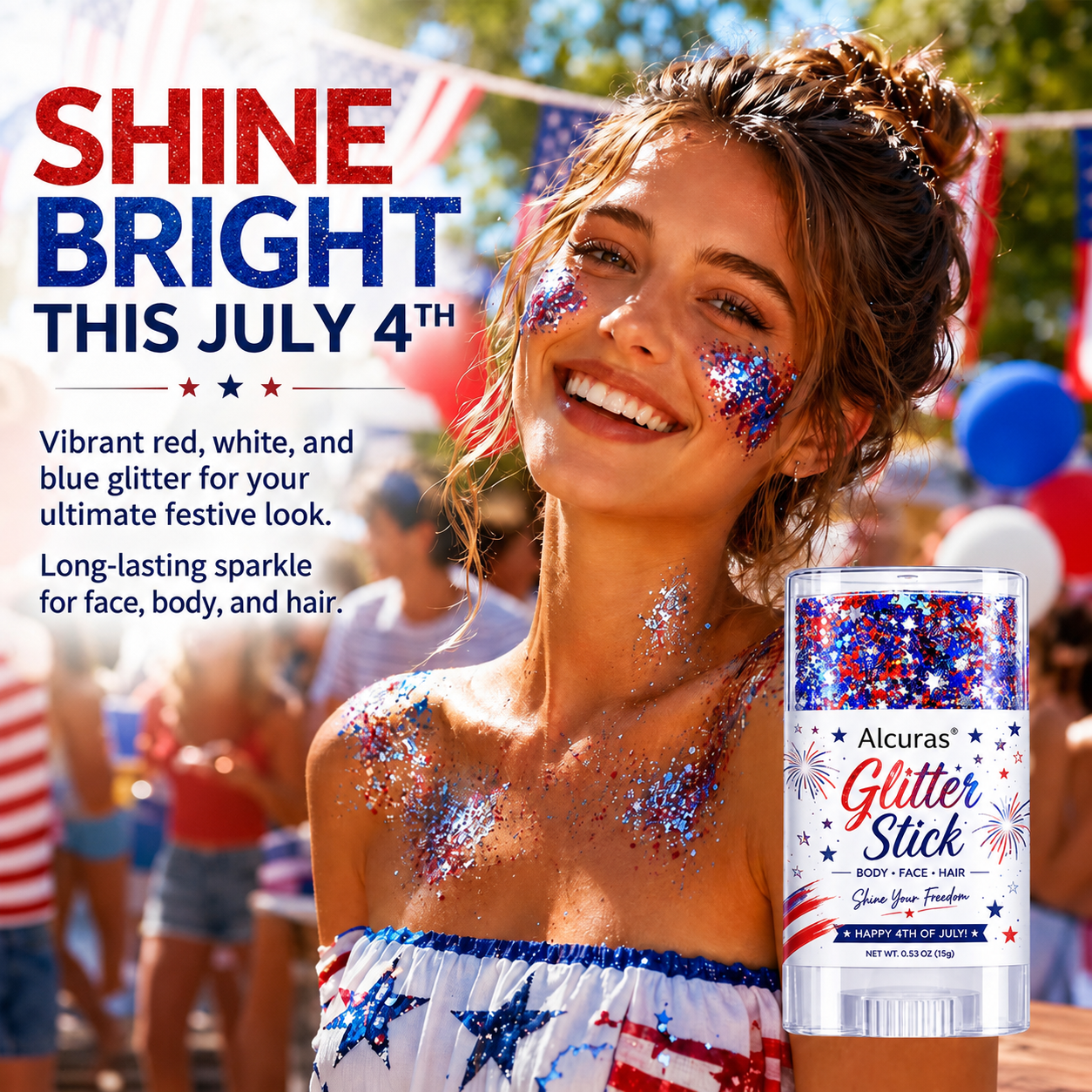 Raptuose 3-in-1 Patriotic Glow😍✨Red, White & Blue Glitter Body Stick