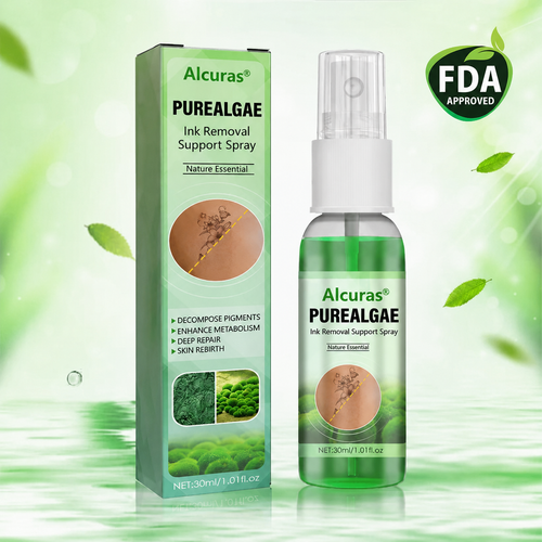 Alcuras® PureAlgae Ink Removal Support Spray 🌿 — Say Goodbye to Old Tattoo Pigment 💚, Fade Stubborn Ink ✨, Repair & Smooth Treated Skin 💧, Non-Laser ✅, Try It Now! 🔥
