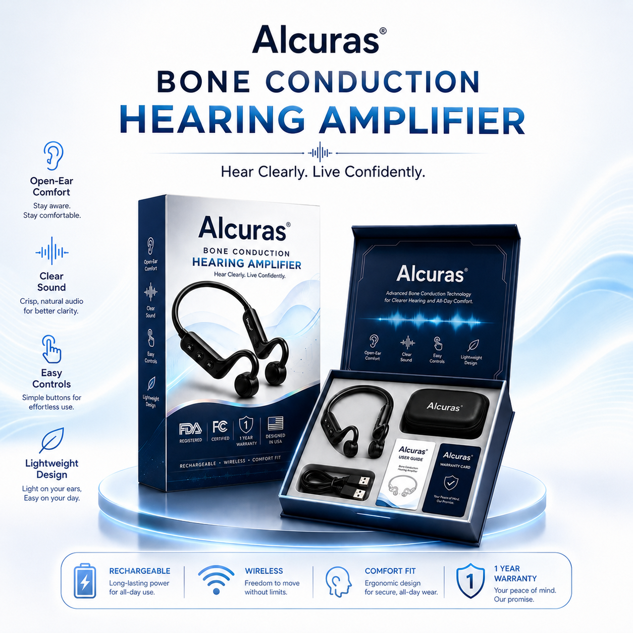 💖#1 THIS IS THE CLEAR WINNER!🔥Alcuras™ Bone Conduction Hearing Aids — Hear the sounds you should hear! ✅Made in the USA