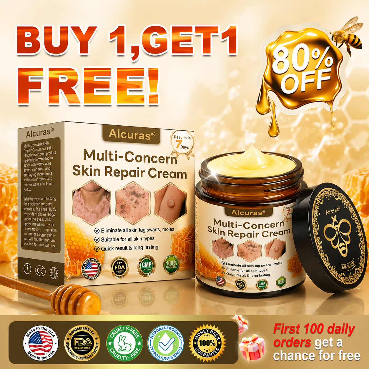 Last Day 80% OFF🐝Alcuras® Multi-Concern Skin Repair Cream