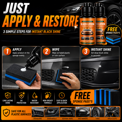 🚗 Plastic & Trim Restorer - Interior & Exterior Revitalizer with Applicator Pad