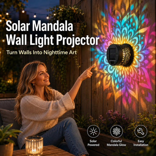 🌙✨ Solar Mandala Wall Light 🥇 – Waterproof Outdoor Garden Fence Projector Lamp with Magical Ambient Glow🪐🌌
