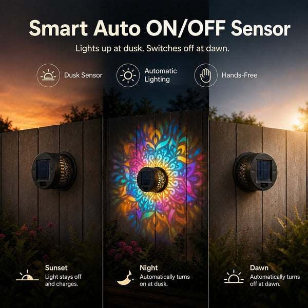 🌙✨ Solar Mandala Wall Light 🥇 – Waterproof Outdoor Garden Fence Projector Lamp with Magical Ambient Glow🪐🌌