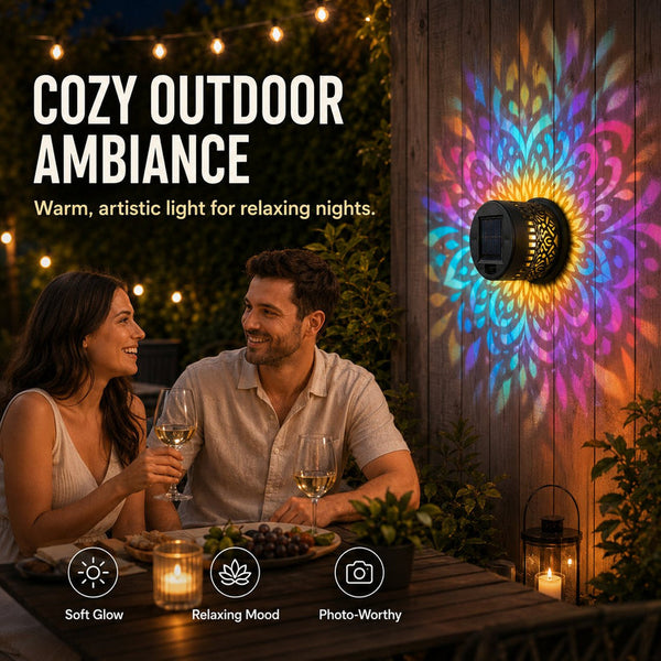 🌙✨ Solar Mandala Wall Light 🥇 – Waterproof Outdoor Garden Fence Projector Lamp with Magical Ambient Glow🪐🌌