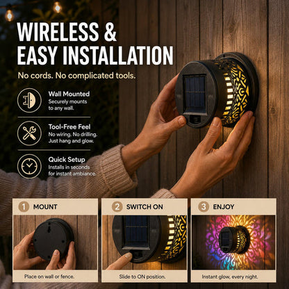 🌙✨ Solar Mandala Wall Light 🥇 – Waterproof Outdoor Garden Fence Projector Lamp with Magical Ambient Glow🪐🌌