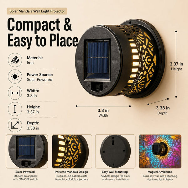 🌙✨ Solar Mandala Wall Light 🥇 – Waterproof Outdoor Garden Fence Projector Lamp with Magical Ambient Glow🪐🌌