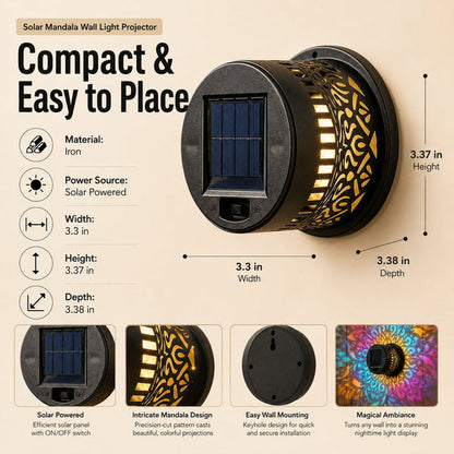 🌙✨ Solar Mandala Wall Light 🥇 – Waterproof Outdoor Garden Fence Projector Lamp with Magical Ambient Glow🪐🌌