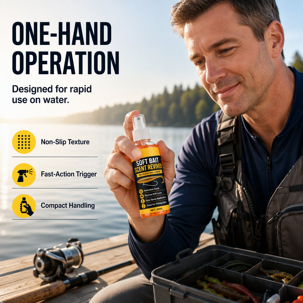 🎣50% OFF NOW! Soft Bait Scent Booster Spray‑60ML High‑Concentration Fishing Lure Scent Reviver, Portable Instant Attractant Spray for Fresh & Saltwater Soft Baits