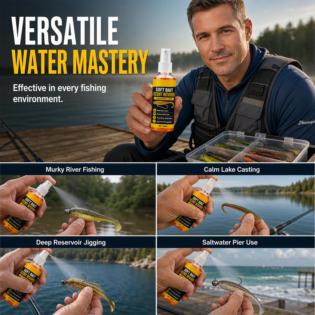 🎣50% OFF NOW! Soft Bait Scent Booster Spray‑60ML High‑Concentration Fishing Lure Scent Reviver, Portable Instant Attractant Spray for Fresh & Saltwater Soft Baits