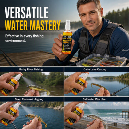 🎣50% OFF NOW! Soft Bait Scent Booster Spray‑60ML High‑Concentration Fishing Lure Scent Reviver, Portable Instant Attractant Spray for Fresh & Saltwater Soft Baits
