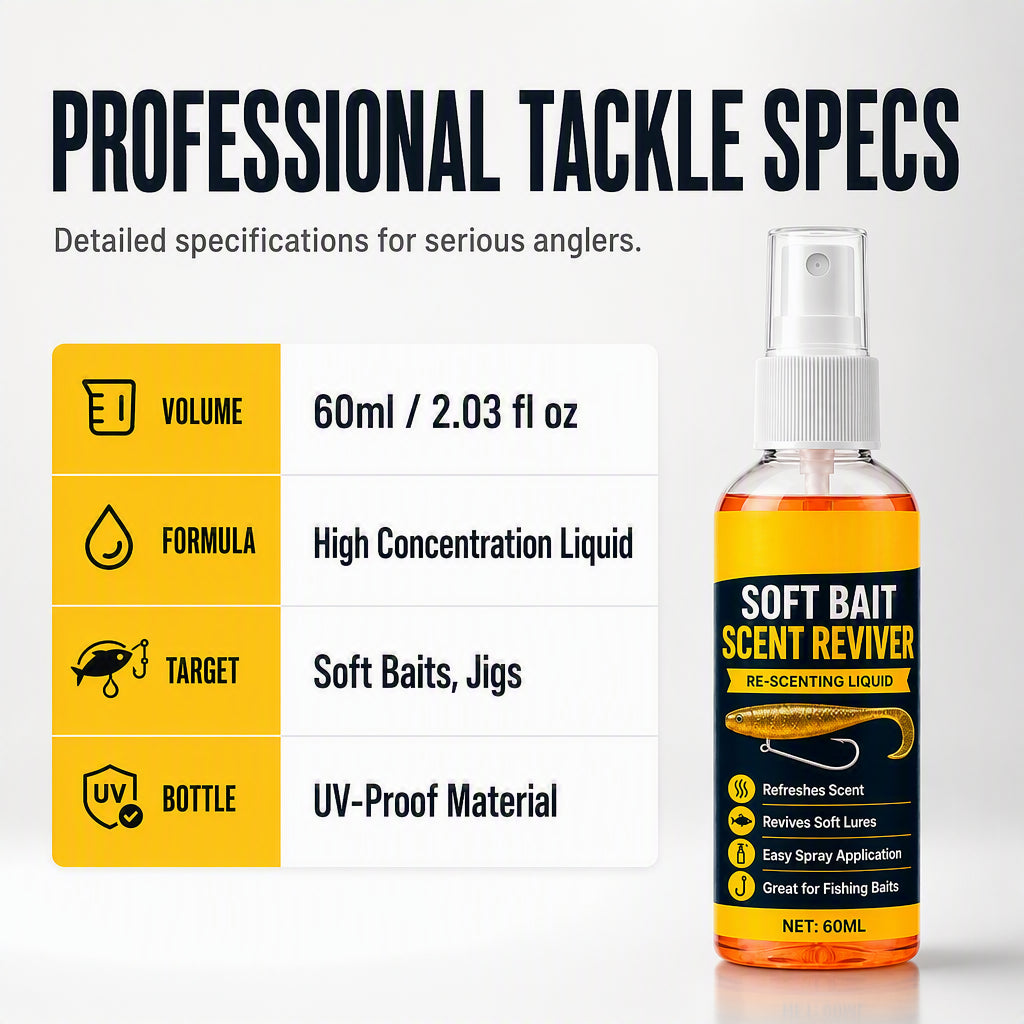 🎣50% OFF NOW! Soft Bait Scent Booster Spray‑60ML High‑Concentration Fishing Lure Scent Reviver, Portable Instant Attractant Spray for Fresh & Saltwater Soft Baits