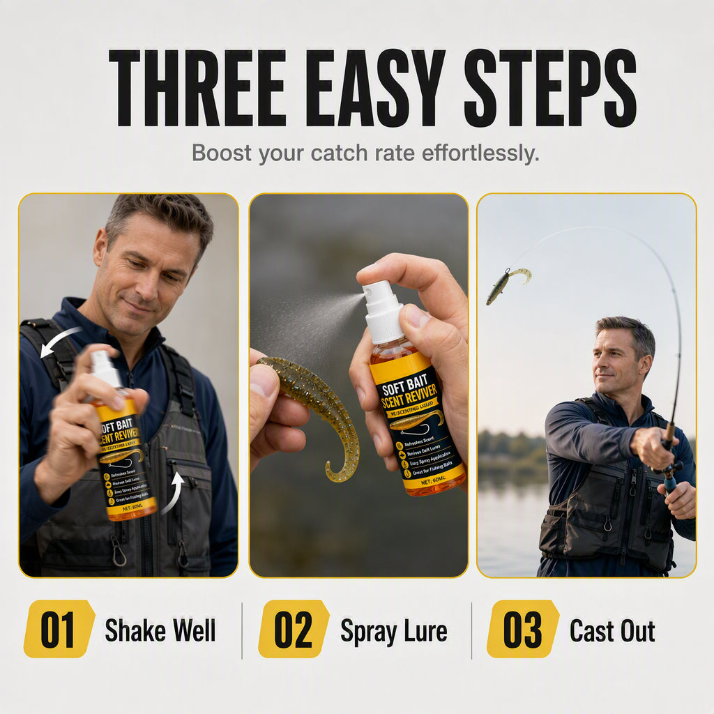 🎣50% OFF NOW! Soft Bait Scent Booster Spray‑60ML High‑Concentration Fishing Lure Scent Reviver, Portable Instant Attractant Spray for Fresh & Saltwater Soft Baits